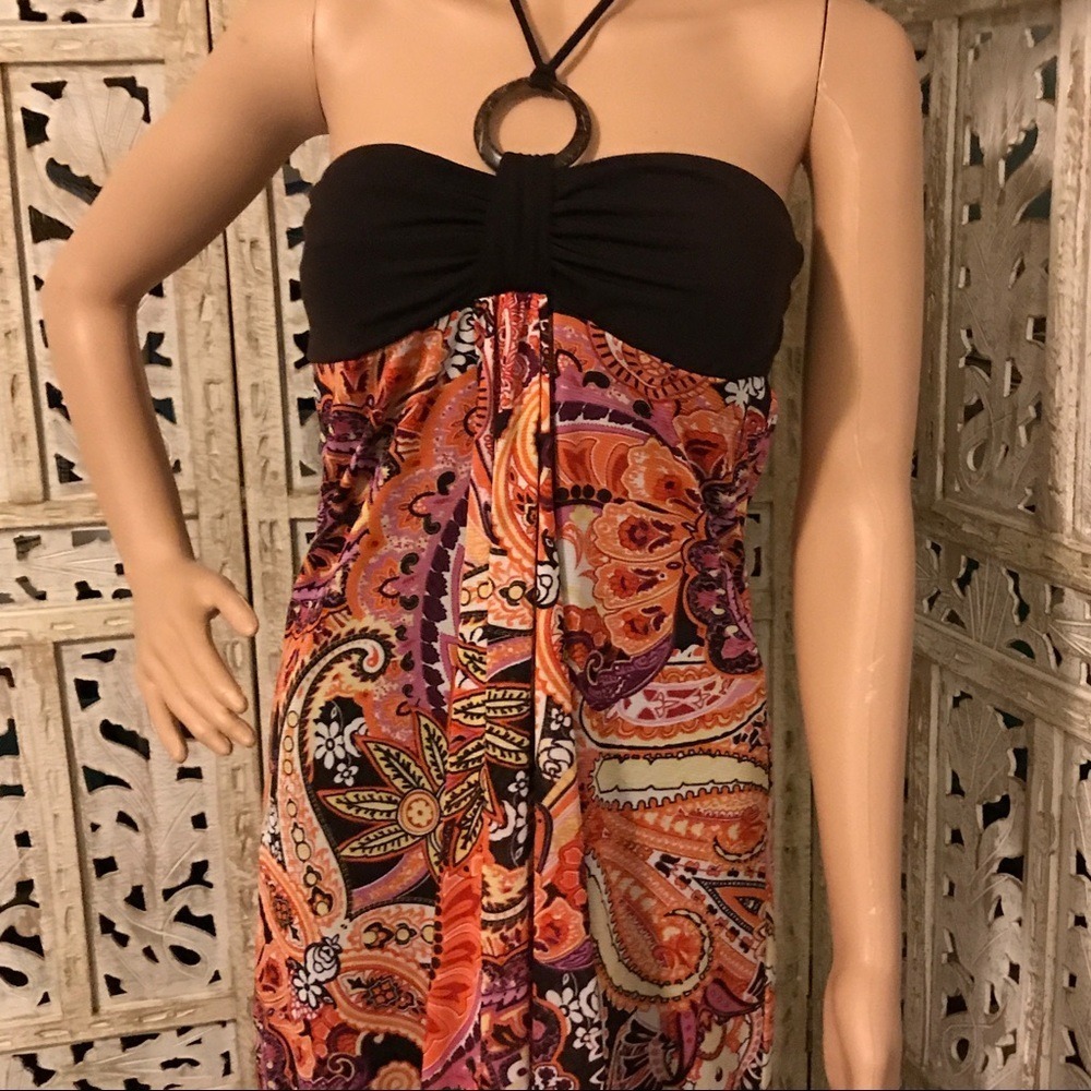 Miss Bison Paisley Strapless‎ Maxi Dress Halter Neck Boho Festival Y2K